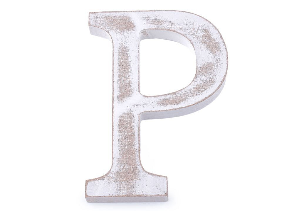 Dřevěná písmena abecedy vintage, barva 16 "P" bílá přírodní