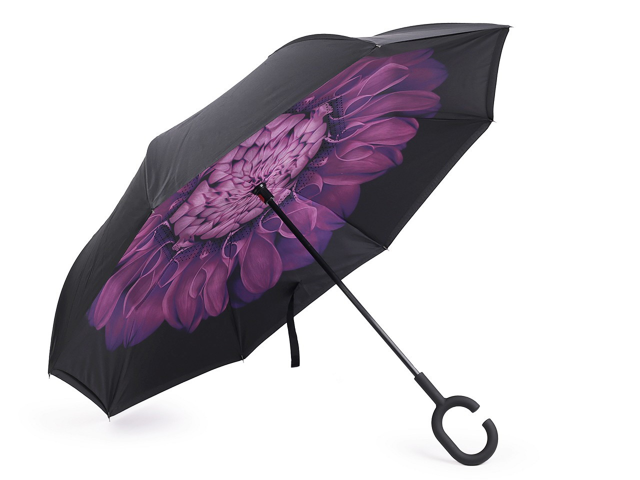 Obrácený deštník dvouvrstvý, barva 8 fialová květ
