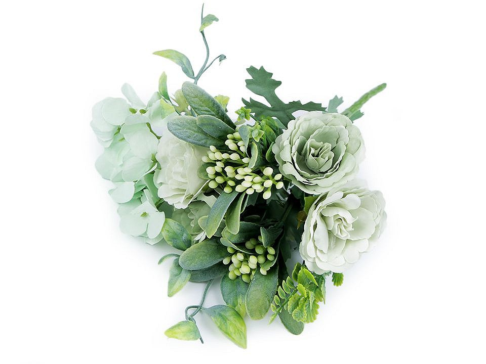 Umělé kytice růže, hortenzie, barva 3 zelená sv.