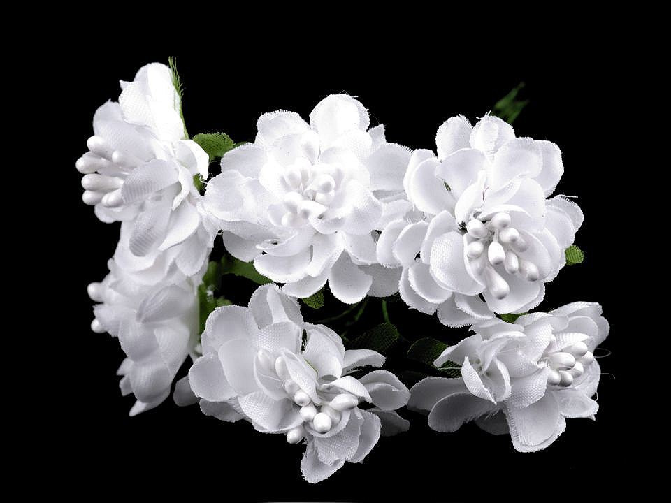 Umělý květ na drátku, barva 1 bílá
