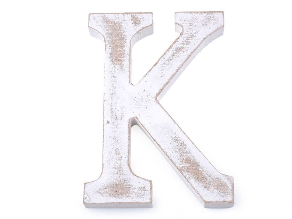 Dřevěná písmena abecedy vintage, barva 11 "K" bílá přírodní