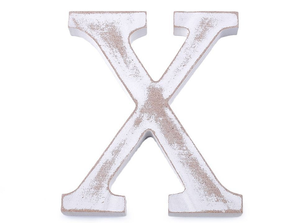 Dřevěná písmena abecedy vintage, barva 23 "X" bílá přírodní