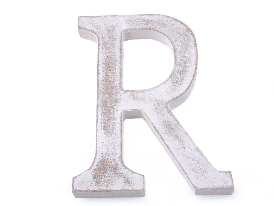 Dřevěná písmena abecedy vintage, barva 17 "R" bílá přírodní
