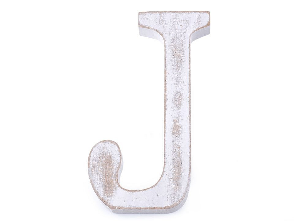 Dřevěná písmena abecedy vintage, barva 10 "J" bílá přírodní