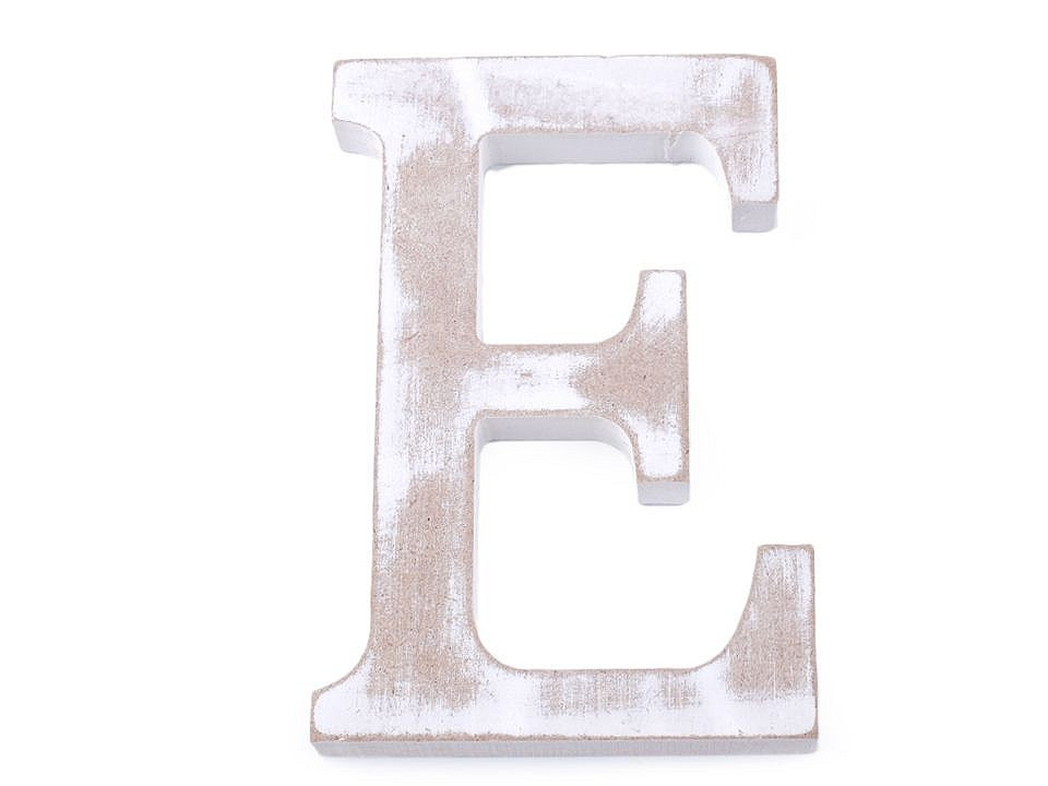 Dřevěná písmena abecedy vintage, barva 5 "E" bílá přírodní