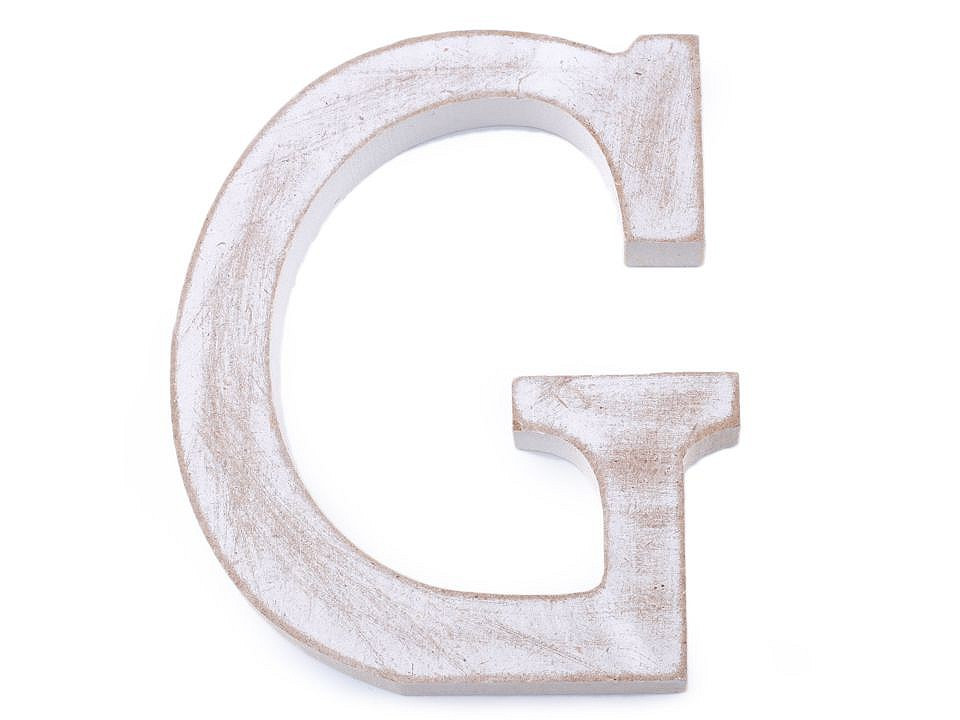 Dřevěná písmena abecedy vintage, barva 7 "G" bílá přírodní