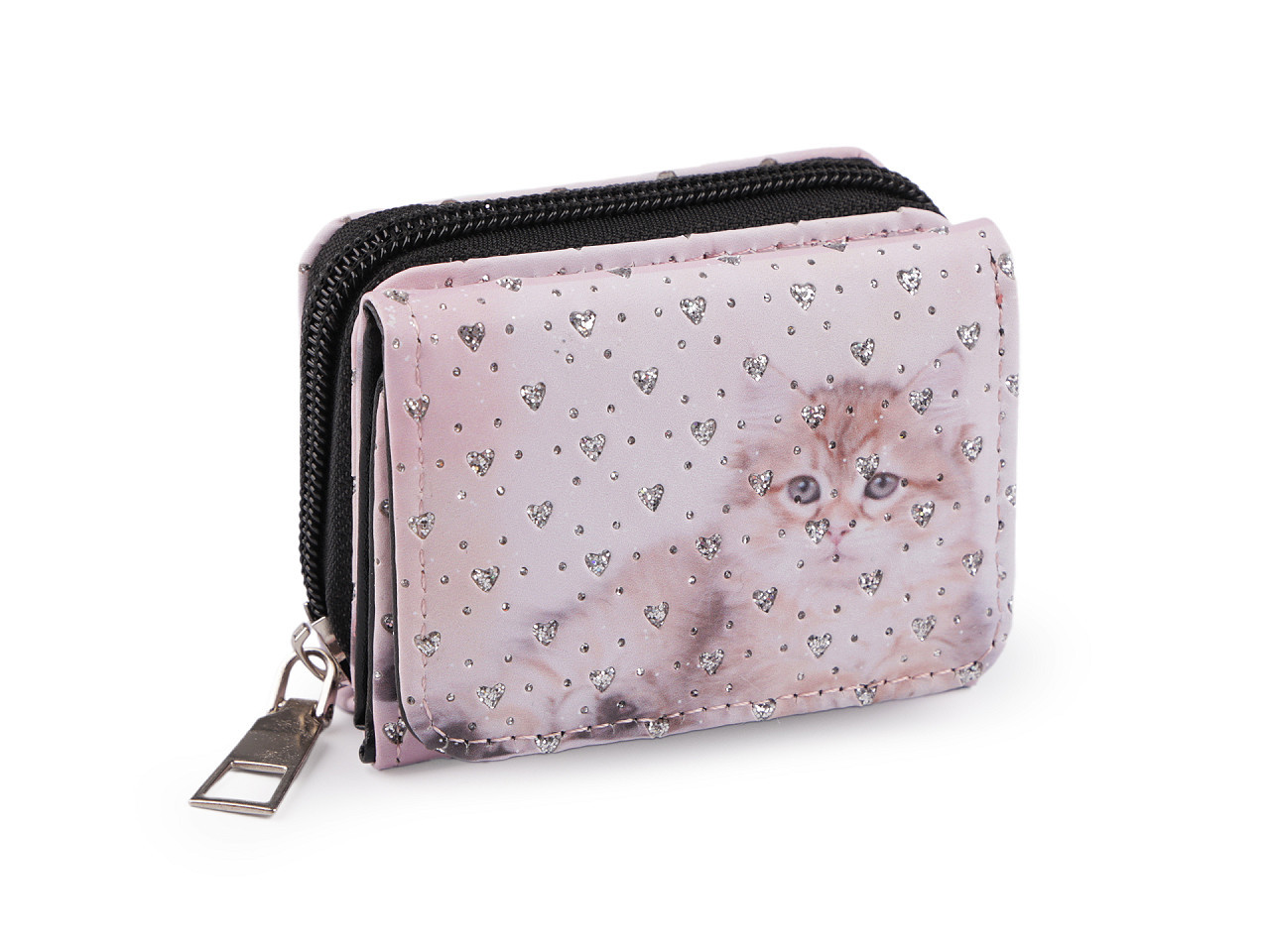 Mini peněženka dětská 7x8,5 cm, barva 1 pudrová kočka