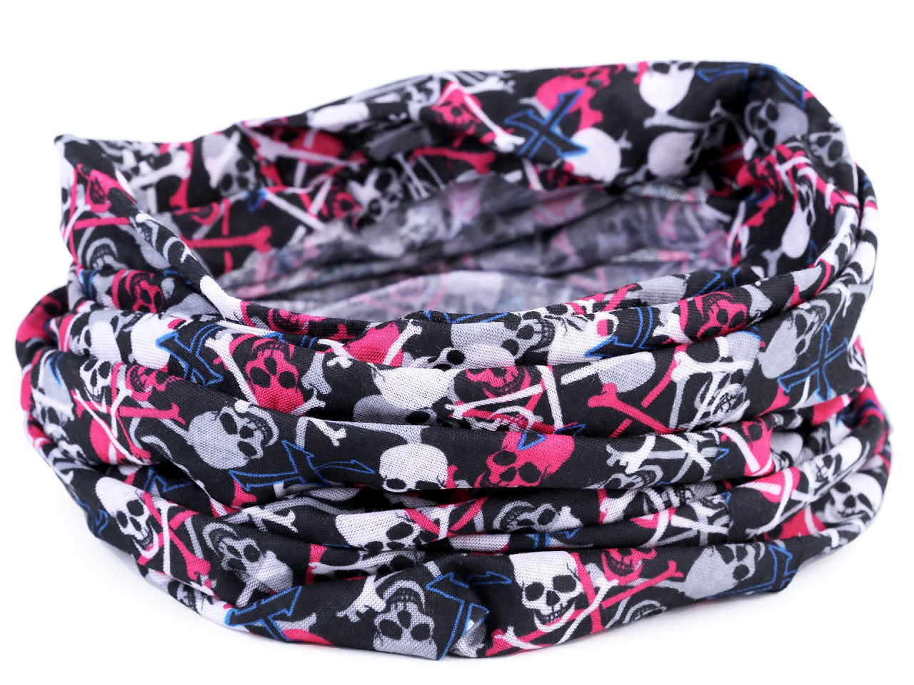 Multifunkční šátek pružný, bezešvý lebky, barva 3 černá růžová