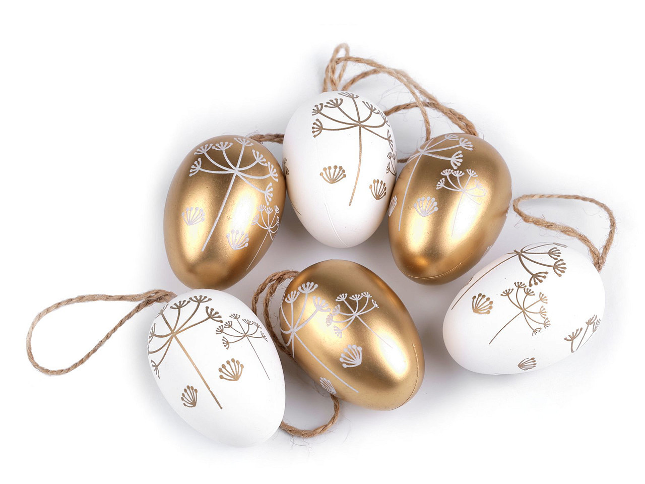 Velikonoční vajíčka k zavěšení, barva bílá zlatá