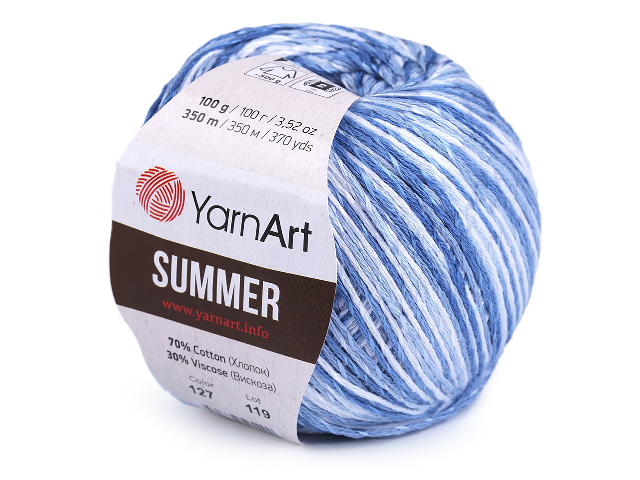 Pletací příze Summer 100 g, sada 4 ks, barva 9 (127) modrá bílá