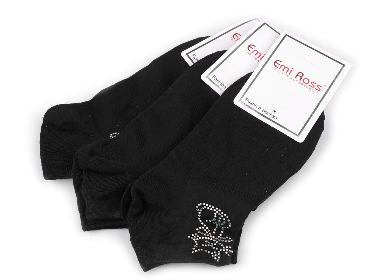 Dámské bavlněné ponožky kotníkové s kamínky Emi Ross, barva 46 (35-38) černá