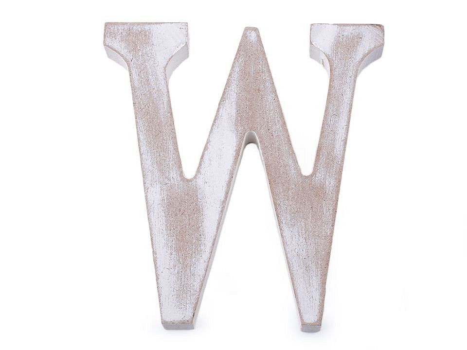 Dřevěná písmena abecedy vintage, barva 22 "W" bílá přírodní