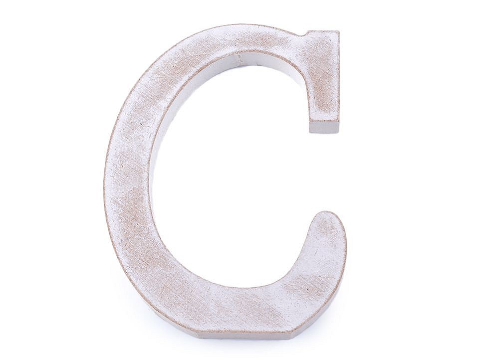 Dřevěná písmena abecedy vintage, barva 3 "C" bílá přírodní