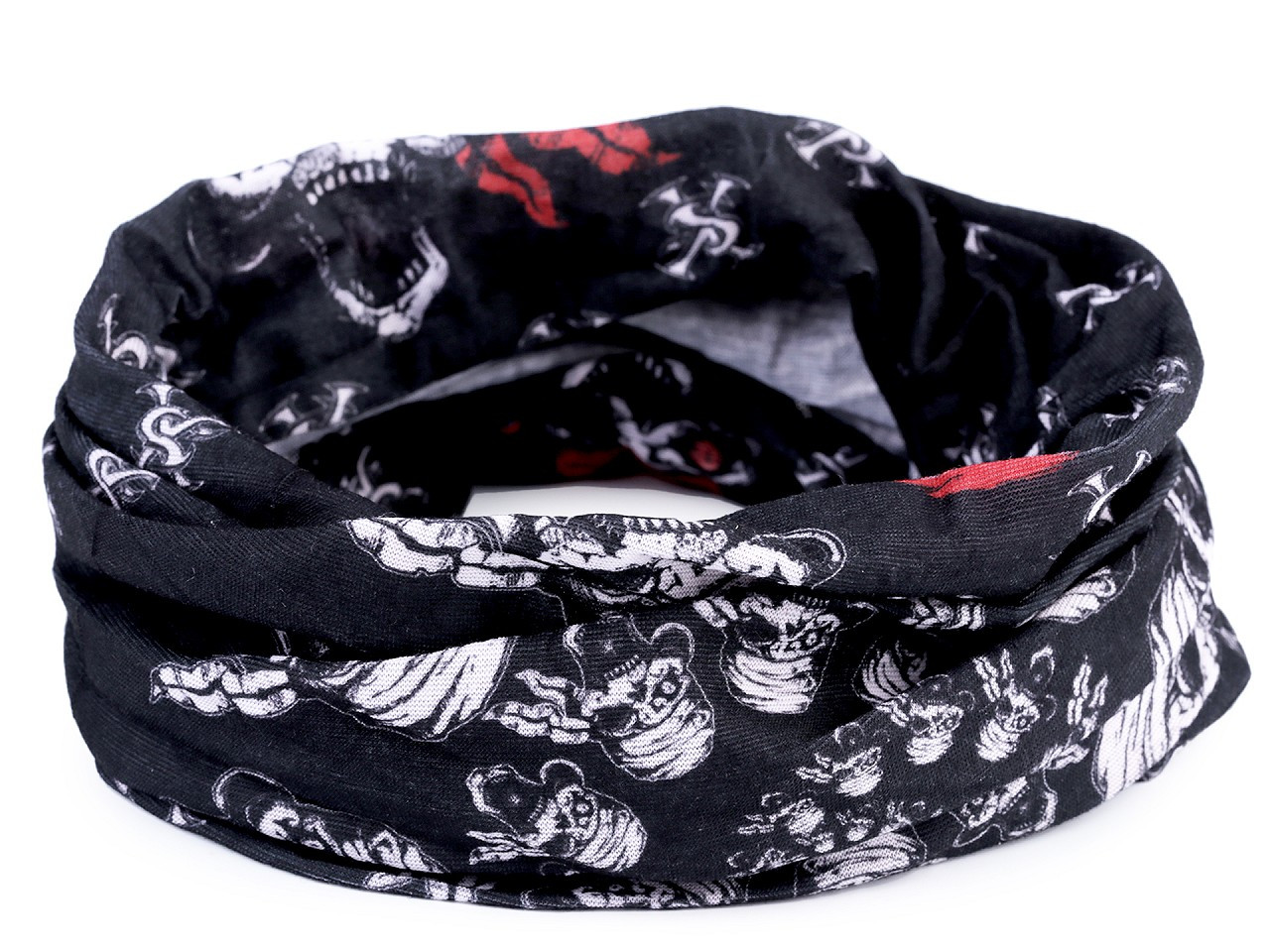 Multifunkční šátek pružný, bezešvý lebky, barva 5 černá červená