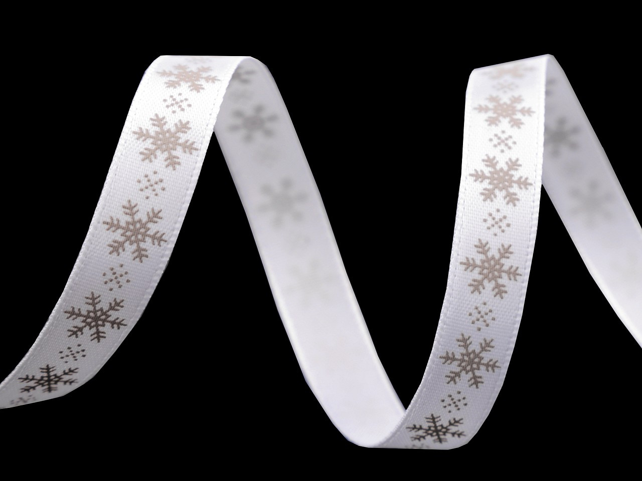 Saténová stuha vločky šíře 9 mm vánoční, barva 6 bílá béžová
