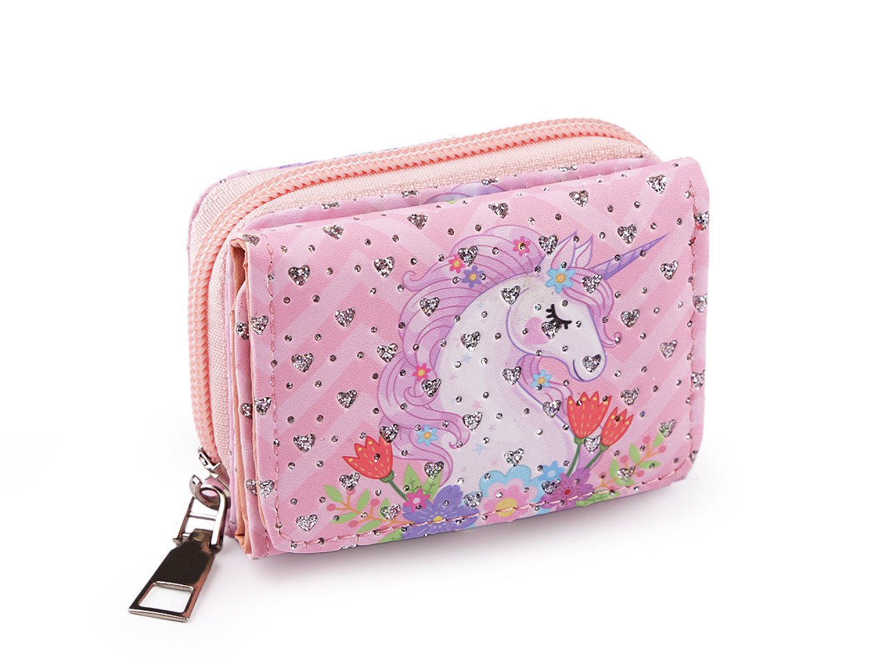Mini peněženka dětská 7x8,5 cm, barva 6 růžová sv. jednorožec