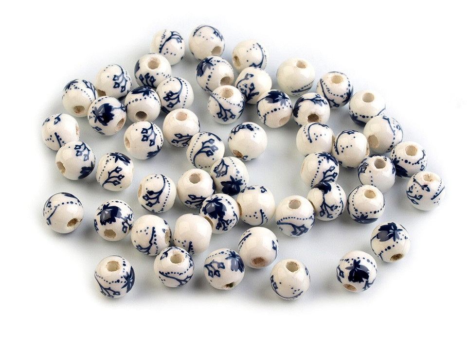 Porcelánové korálky s květy Ø6 mm, barva 6 modrá pařížská