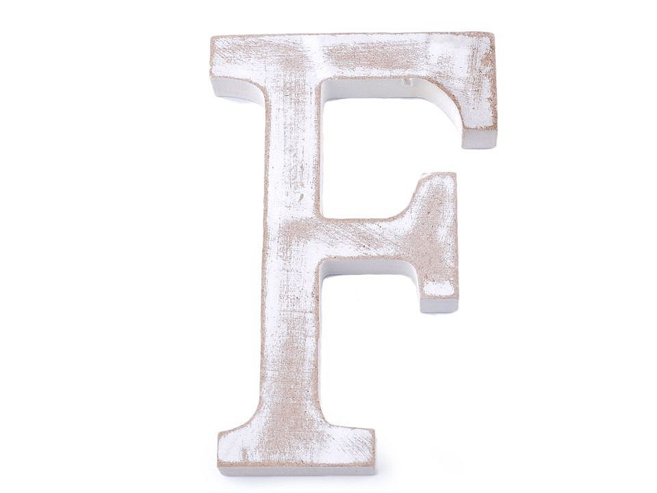 Dřevěná písmena abecedy vintage, barva 6 "F" bílá přírodní