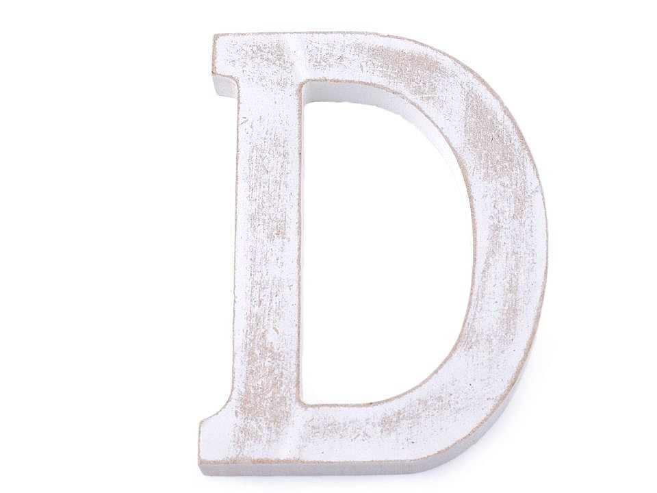 Dřevěná písmena abecedy vintage, barva 4 "D" bílá přírodní