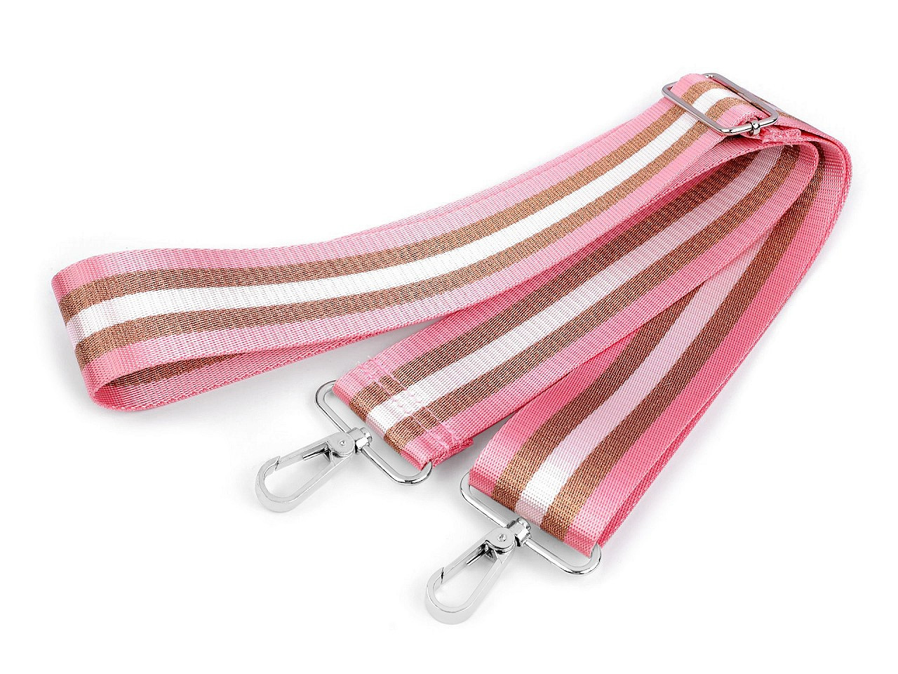 Textilní ucho / popruh na tašku s karabinami šíře 5 cm, barva 1 růžová sv. měděná