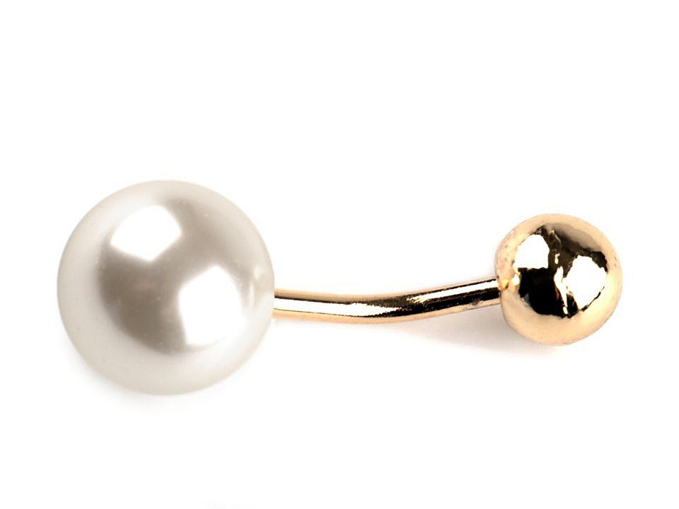 Ozdobné zapínání s perlou / knoflík, barva 3 bílá zlatá