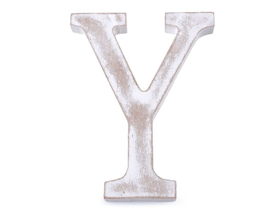 Dřevěná písmena abecedy vintage, barva 24 "Y" bílá přírodní