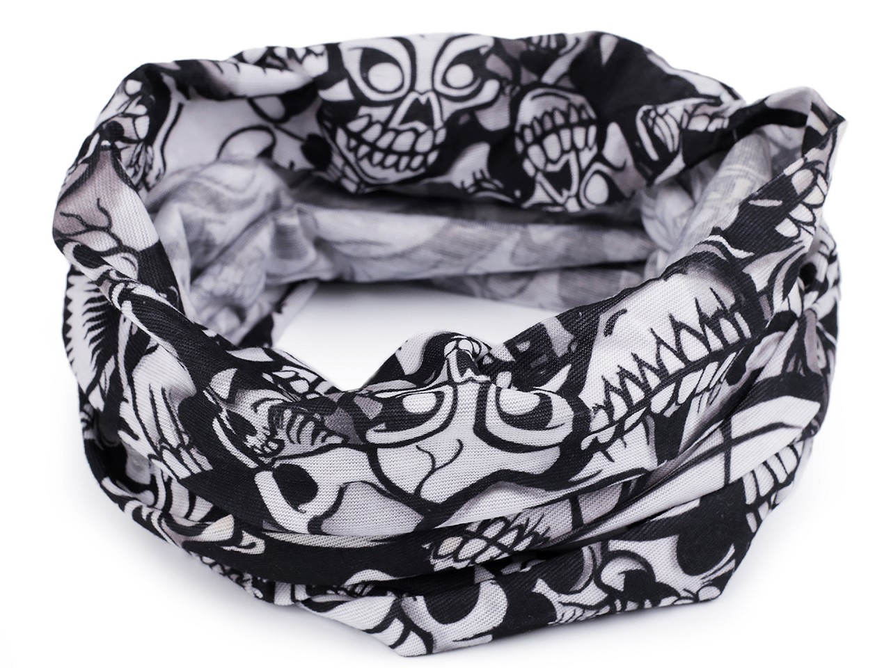 Multifunkční šátek pružný, bezešvý lebky, barva 7 bílo-černá
