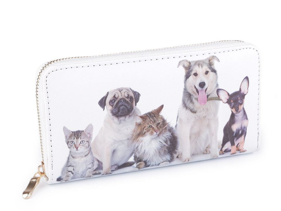 Dámská peněženka pes, kočka 10x19 cm, barva 1 bílá