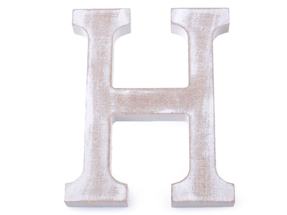 Dřevěná písmena abecedy vintage, barva 8 "H" bílá přírodní