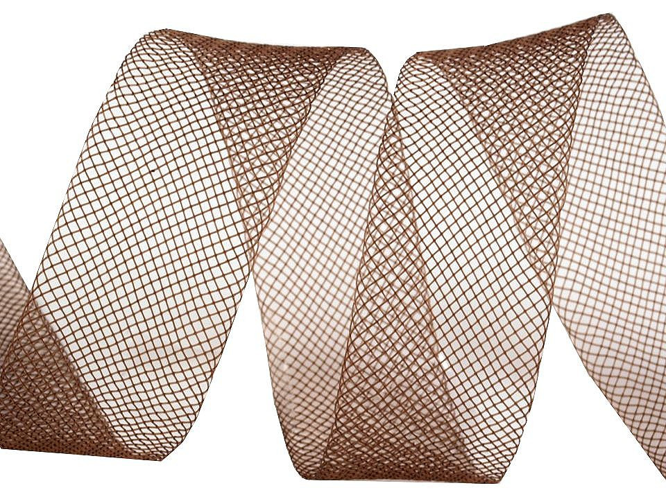 Modistická krinolína na vyztužení šatů a výrobu fascinátorů šíře 2,5 cm, barva 13 (CC20) hnědá