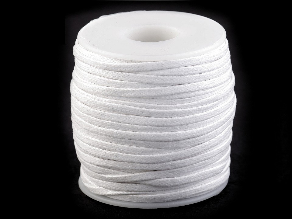 Šňůra / dutinka bavlněná plochá šíře 4 mm voskovaná, barva 1 bílá