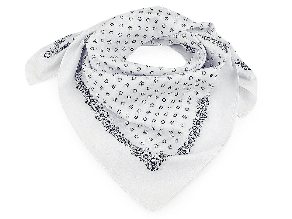 Bavlněný šátek drobné květy 70x70 cm, barva 6 bílá modrá tmavá