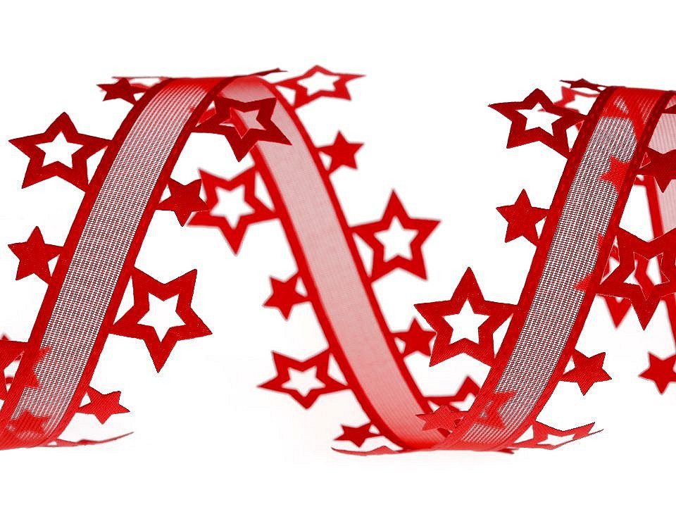 Vysekávaná stuha hvězdy šíře 40 mm vánoční, barva 2 červená