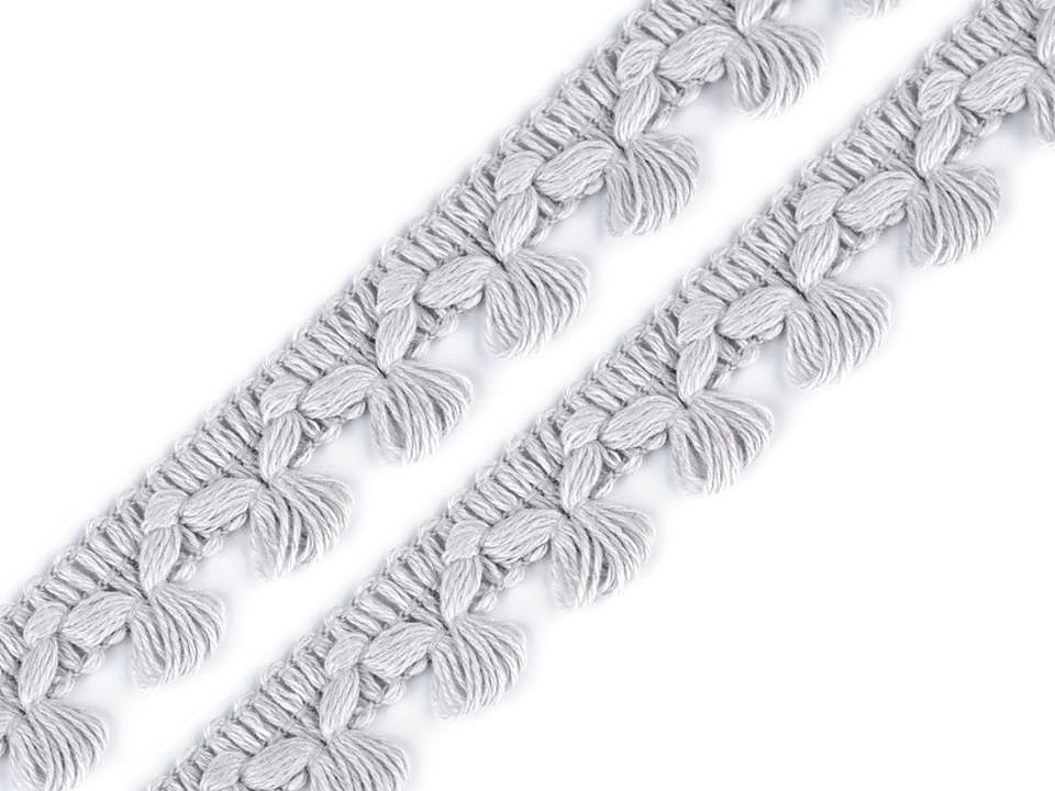 Bavlněný prýmek / třásně šíře 14 mm, barva 6 (3019) šedá nejsvětlější