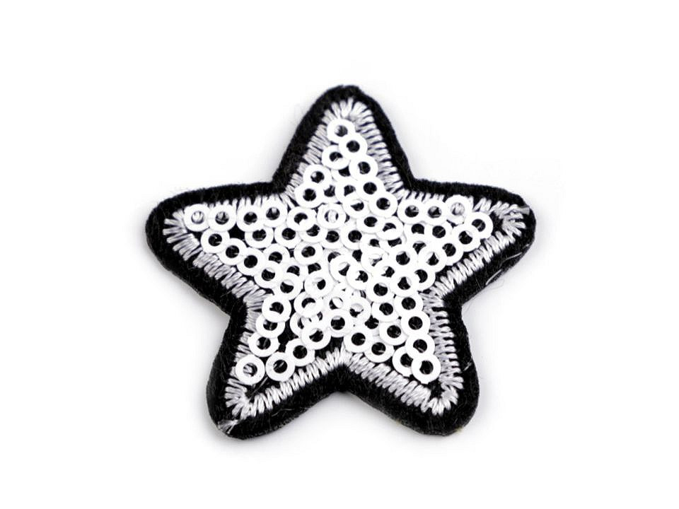 Nažehlovačka hvězda s flitry, barva 22 bílá