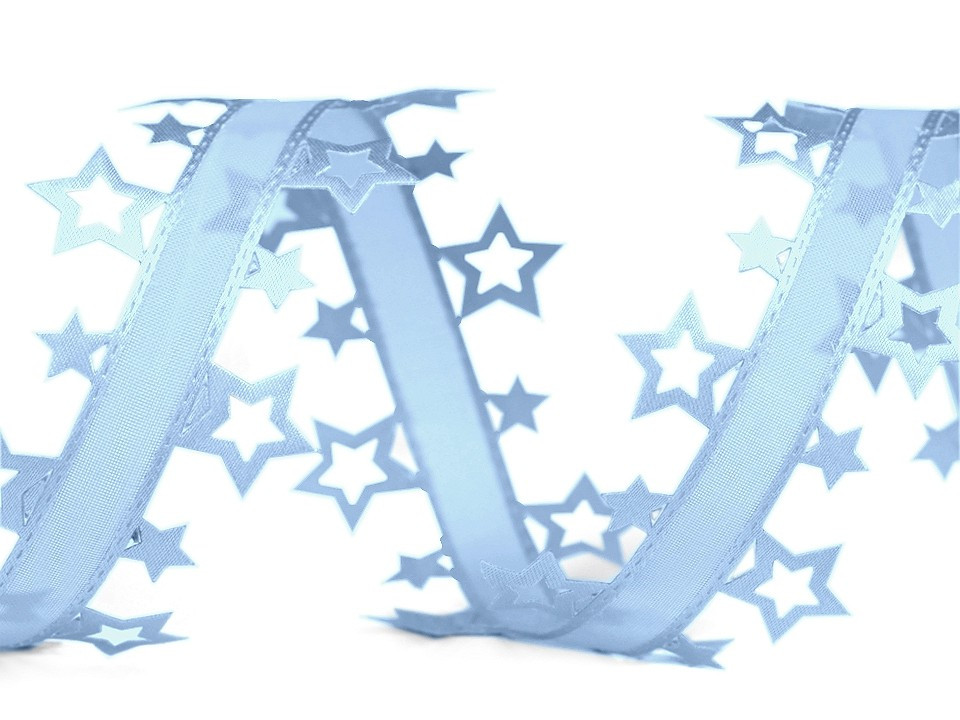 Vysekávaná stuha hvězdy šíře 40 mm vánoční, barva 3 modrá světlá