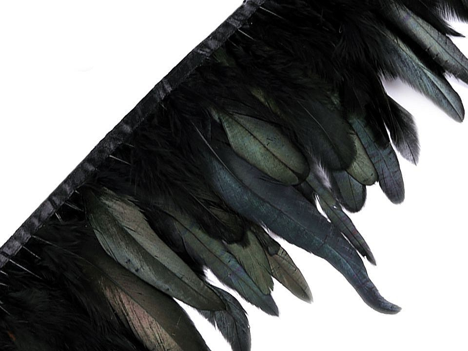 Prýmek - kohoutí peří šíře 15 - 19 cm, barva 3 černá