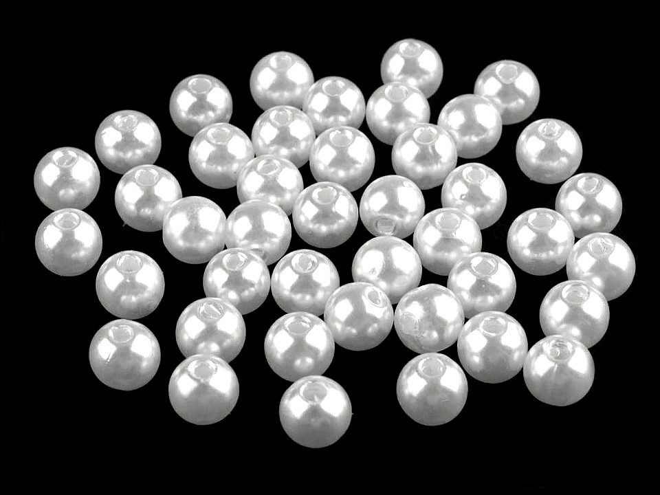 Plastové voskové korálky / perly Glance Ø8 mm, barva F2 bílá