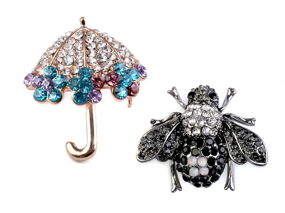 Brož s broušenými kamínky deštník, včela, barva mix náhodných variant