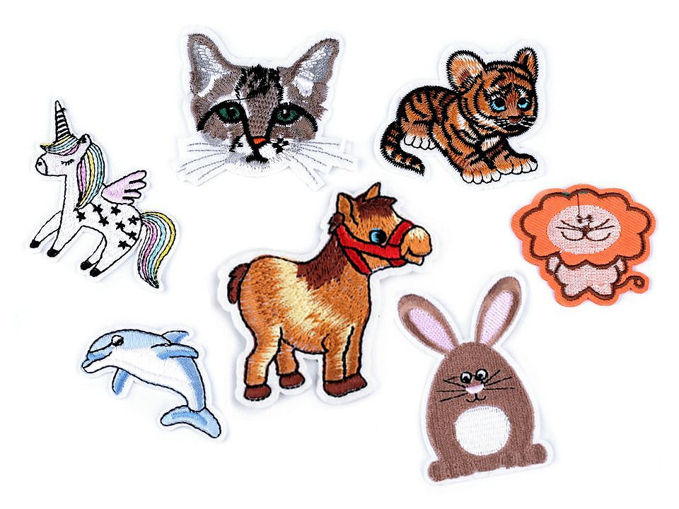 Nažehlovačka jednorožec, delfín, tygr, kočka, lev, zajíc, barva mix variant
