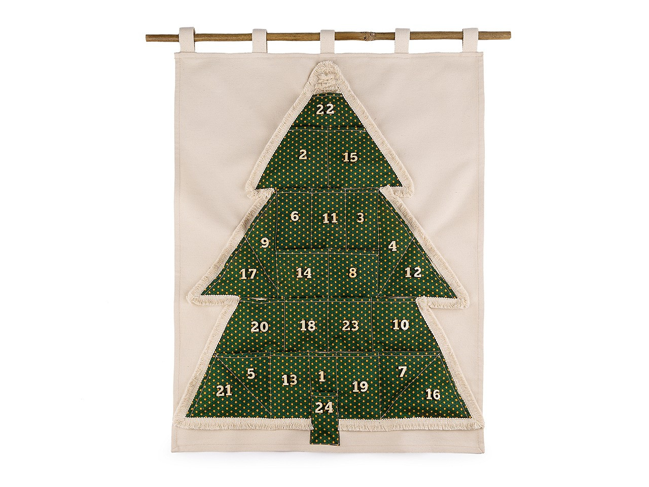 Závěsný adventní kalendář stromeček, barva 1 zelená
