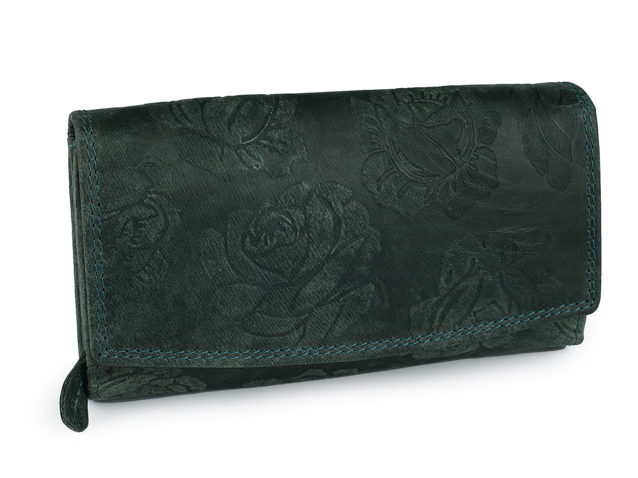 Dámská peněženka kožená s květy, barva 4 zelená tmavá