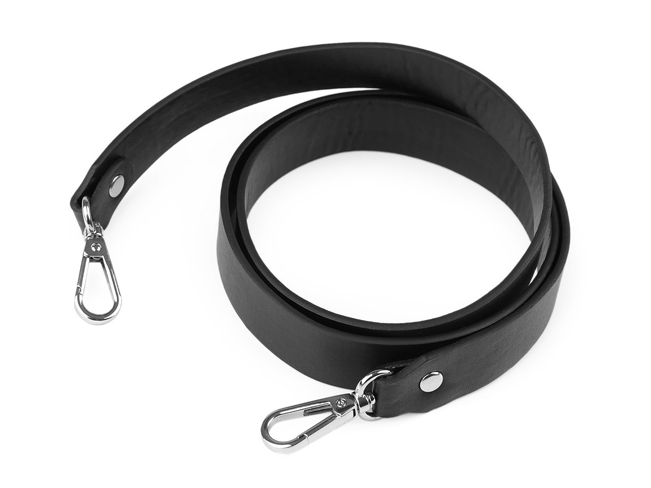Koženkový popruh / ucho na kabelku s karabinami šíře 2,4 cm, barva 2 černá nikl