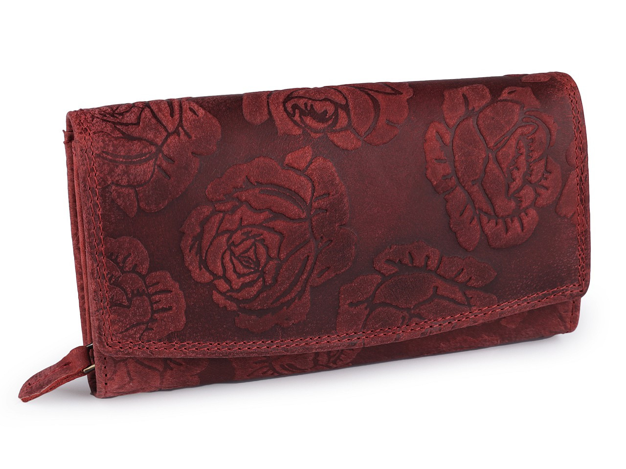 Dámská peněženka kožená s květy, barva 6 bordó sv.
