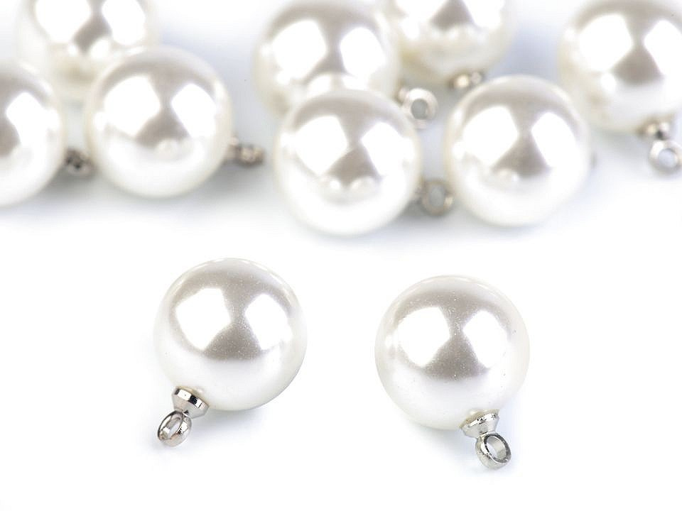 Perla s očkem / knoflík Ø11 mm, barva 1 perlová stříbrná