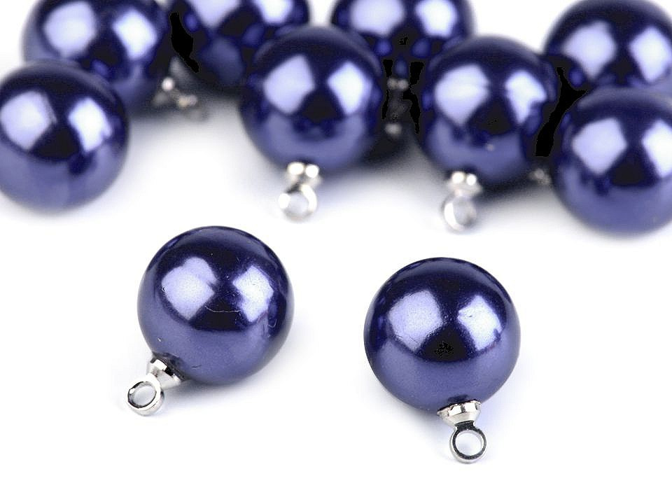 Perla s očkem / knoflík Ø11 mm, barva 4 modrá pařížská