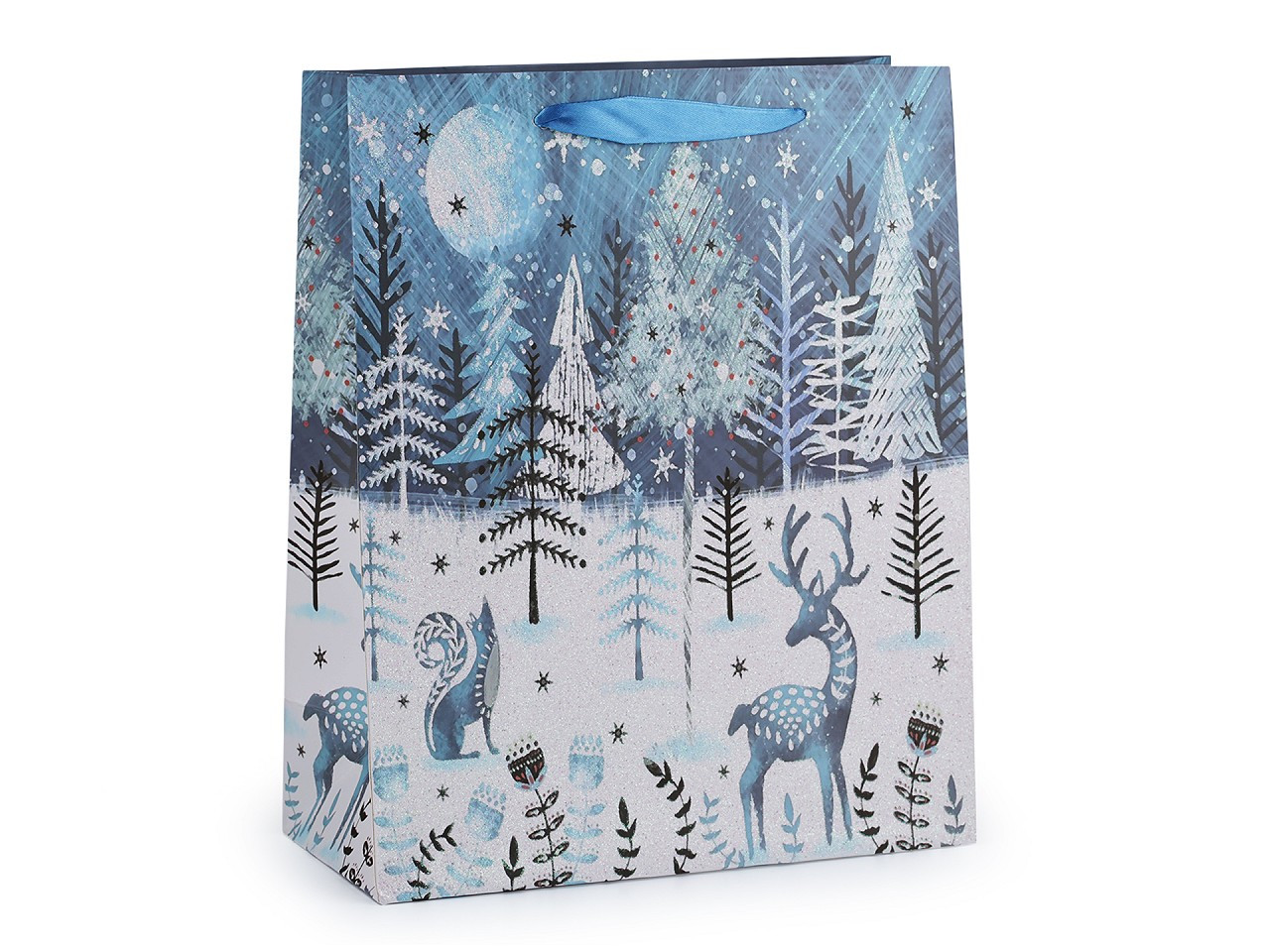 Dárková taška vánoční s glitry, barva 3 modrá ledová