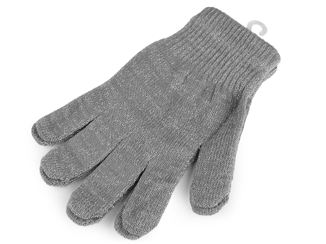 Dámské / dívčí pletené rukavice s lurexem, barva 5 šedá