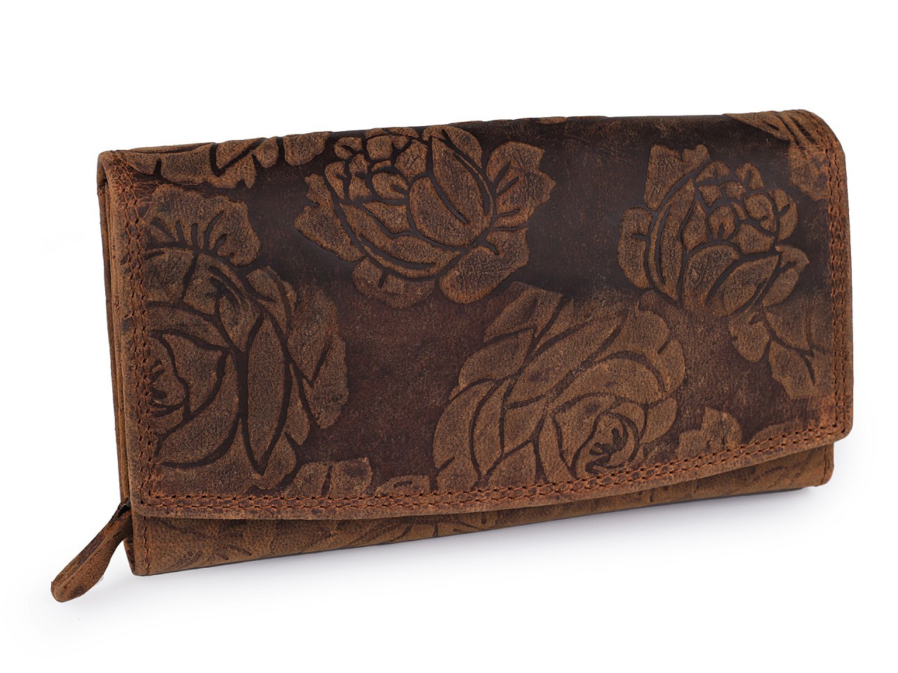 Dámská peněženka kožená s květy, barva 5 hnědá