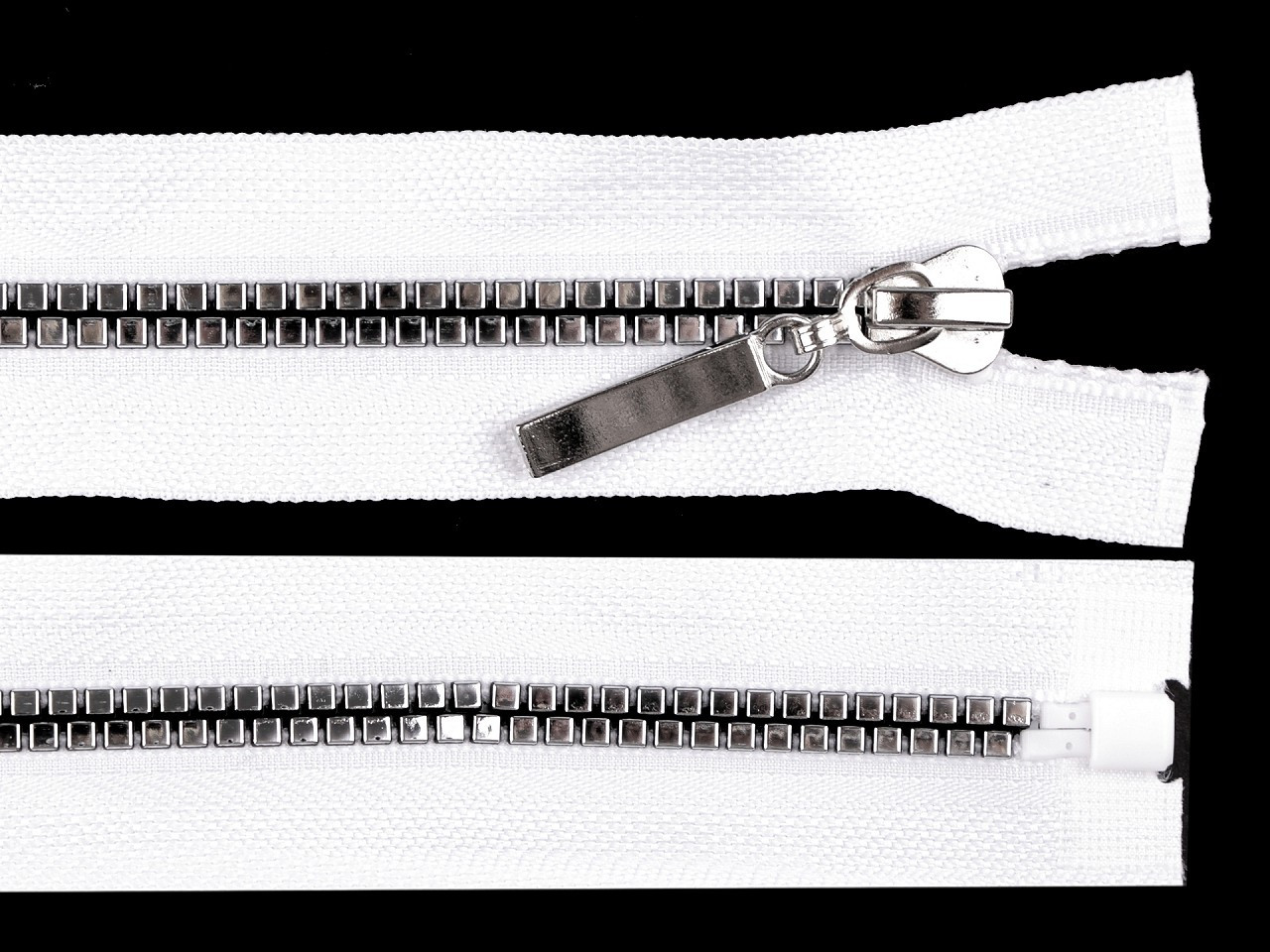 Kostěný zip šíře 5 mm délka 70 cm čtvercové zuby, barva 3 (101) bílá stříbrná